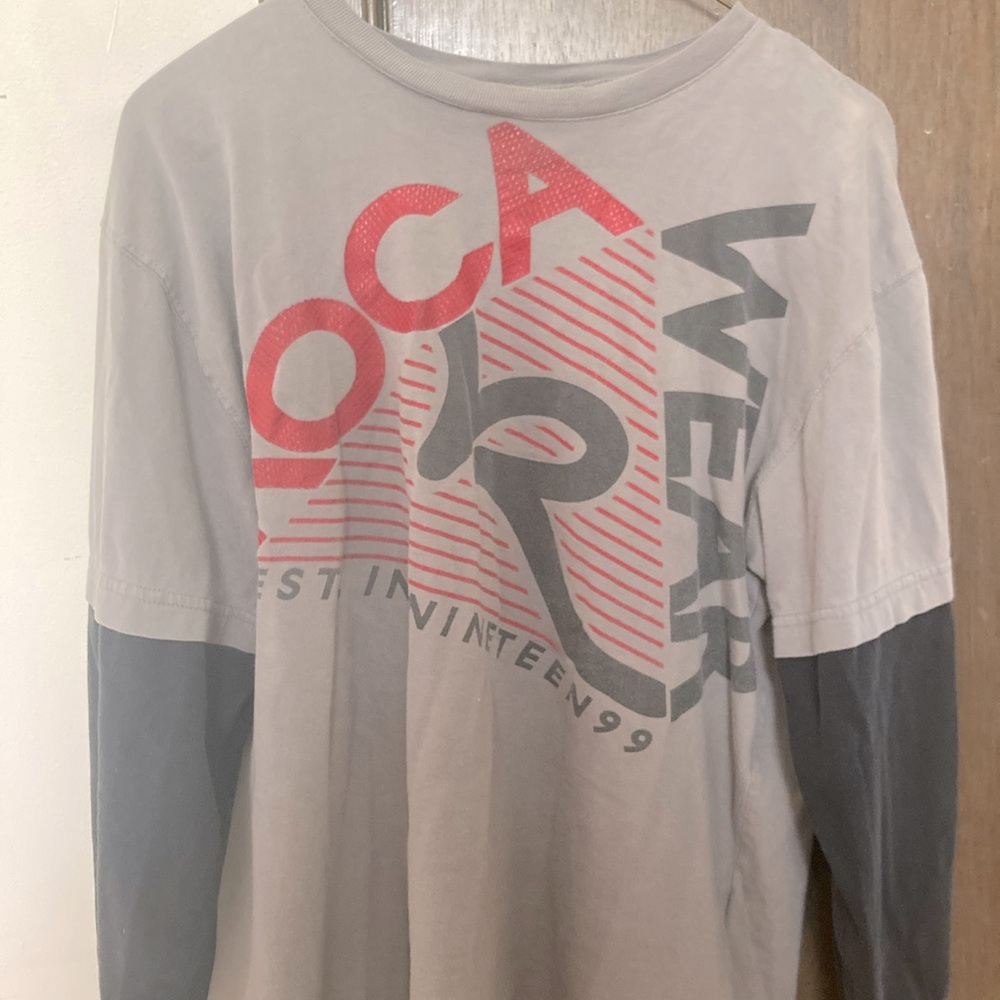 Rocawear Shirt Mens M Black Red Gray Long Sleeve Crew Neck Logo Long Sleeve